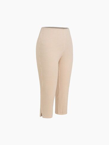 طماق عصير التفاح للنساء النحيف Fit Gingham فحص كابري منتصف الخصر سراويل الصالة المتماسكة in Kuwait