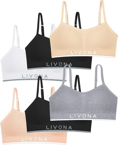 ليفونا تدريب حمالات صدرية للبنات رياضي صدرية للياقة اللاسلكية في سن المراهقة مبطنة كل يوم براليت محصول كامي دبابة (6-14) in Kuwait