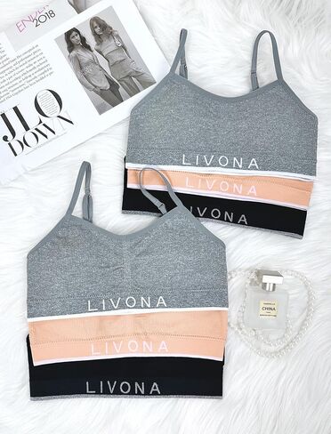 ليفونا تدريب حمالات صدرية للبنات رياضي صدرية للياقة اللاسلكية في سن المراهقة مبطنة كل يوم براليت محصول كامي دبابة (6-14) in Kuwait