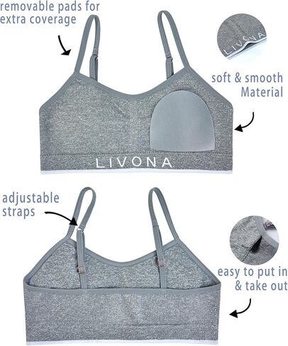 ليفونا تدريب حمالات صدرية للبنات رياضي صدرية للياقة اللاسلكية في سن المراهقة مبطنة كل يوم براليت محصول كامي دبابة (6-14) in Kuwait