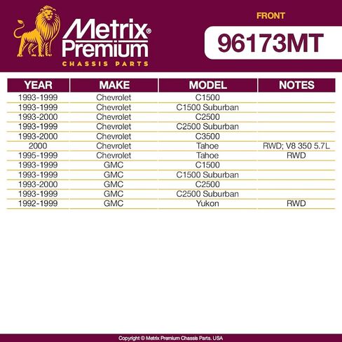 Metrix Premium Chassis Parts - 8 PC Front End Suspension Kit Fits 02-06 Chevrolet Avalanche 2500, 05-06 GMC Sierra 1500 HD, Replacement ES2004S, ES2836RL, ES2837RL, K6335, K6447, Made in Europe in Saudi Arabia