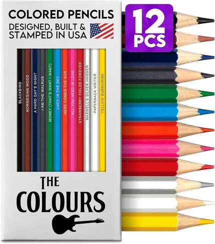 The Rolling Tones Colored Pencil Set for Fans of The Rolling Stones | Set of 12 Stones-Inspired Pencils | Each Color Pencil is Foil-Stamped with Band References | Great Gift in Kuwait