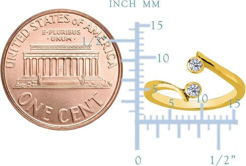 سوليتير مزدوج الذهب الأصفر 14K مع CZ بواسطة حلقة اصبع القدم القابلة للتعديل على نمط التمريرة in Saudi Arabia