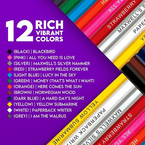The Rolling Tones Colored Pencil Set for Fans of The Rolling Stones | Set of 12 Stones-Inspired Pencils | Each Color Pencil is Foil-Stamped with Band References | Great Gift in Kuwait