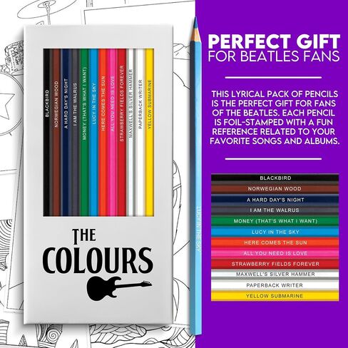 The Rolling Tones Colored Pencil Set for Fans of The Rolling Stones | Set of 12 Stones-Inspired Pencils | Each Color Pencil is Foil-Stamped with Band References | Great Gift in Kuwait
