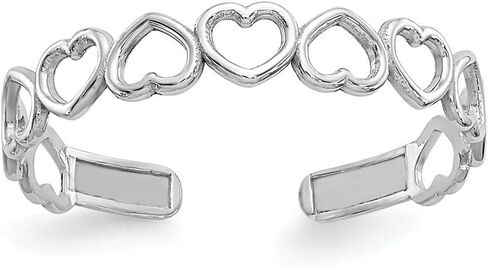 Solid 14k White Gold Cut Out Hearts Toe Ring Adjustable in Saudi Arabia