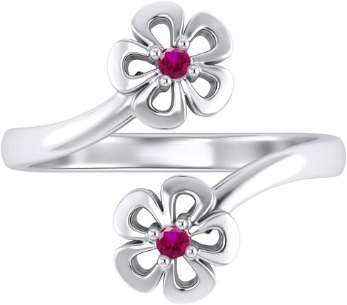 JOWELS Pretty 925 Sterling Silver Round Ruble Blue Japphire ، Ruby ، Emerald ، Black Diamond Pypass Flower Flower Women Flower Women Ring (14K White Gold Finish) in Kuwait