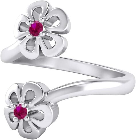 JOWELS Pretty 925 Sterling Silver Round Ruble Blue Japphire ، Ruby ، Emerald ، Black Diamond Pypass Flower Flower Women Flower Women Ring (14K White Gold Finish) in Kuwait