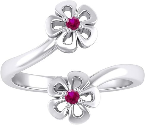 JOWELS Pretty 925 Sterling Silver Round Ruble Blue Japphire ، Ruby ، Emerald ، Black Diamond Pypass Flower Flower Women Flower Women Ring (14K White Gold Finish) in Kuwait