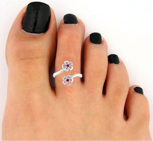 JOWELS Pretty 925 Sterling Silver Round Ruble Blue Japphire ، Ruby ، Emerald ، Black Diamond Pypass Flower Flower Women Flower Women Ring (14K White Gold Finish) in Kuwait