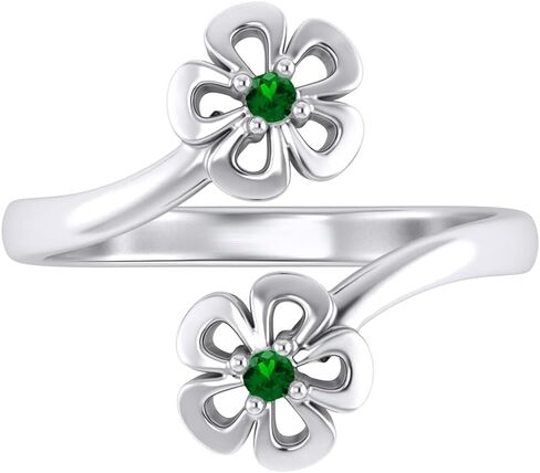 Pretty Jewels 925 Sterling Silver Round Cut Blue Sapphire, Ruby, Emerald, Black Diamond Bypass Flower Women's Adjustable Toe Ring (14k White Gold Finish) in Kuwait