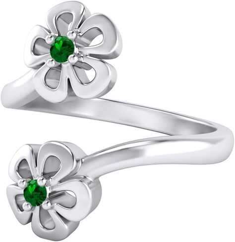Pretty Jewels 925 Sterling Silver Round Cut Blue Sapphire, Ruby, Emerald, Black Diamond Bypass Flower Women's Adjustable Toe Ring (14k White Gold Finish) in Kuwait