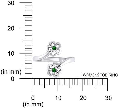 Pretty Jewels 925 Sterling Silver Round Cut Blue Sapphire, Ruby, Emerald, Black Diamond Bypass Flower Women's Adjustable Toe Ring (14k White Gold Finish) in Kuwait