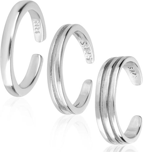 3pcs sterling Silver Open Lears ، 3 أنماط قابلة للتعديل ، حلقات أخمص القدمين لا تشوه المجوهرات الشاطئية الصيفية للنساء هدية بوهو إكسسوارات قدم أنيقة in Saudi Arabia