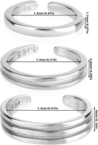 3pcs sterling Silver Open Lears ، 3 أنماط قابلة للتعديل ، حلقات أخمص القدمين لا تشوه المجوهرات الشاطئية الصيفية للنساء هدية بوهو إكسسوارات قدم أنيقة in Saudi Arabia