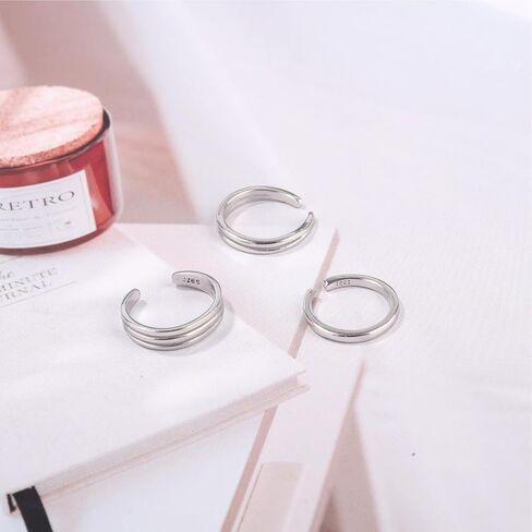 3pcs sterling Silver Open Lears ، 3 أنماط قابلة للتعديل ، حلقات أخمص القدمين لا تشوه المجوهرات الشاطئية الصيفية للنساء هدية بوهو إكسسوارات قدم أنيقة in Saudi Arabia