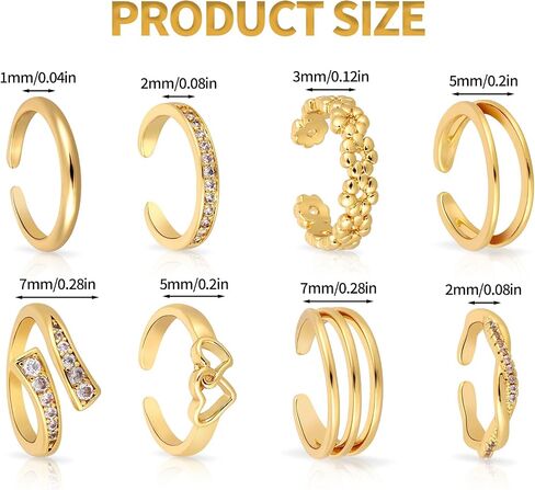 8pcs Toe Rings for Women, Copper Adjustable Open Toe Rings in 8 Elegant Styles Feet Decoration Beach Jewelry for Women Summer Accessory in Kuwait