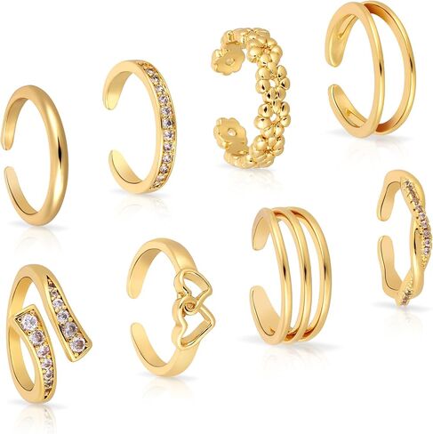 8pcs Toe Rings for Women, Copper Adjustable Open Toe Rings in 8 Elegant Styles Feet Decoration Beach Jewelry for Women Summer Accessory in Kuwait