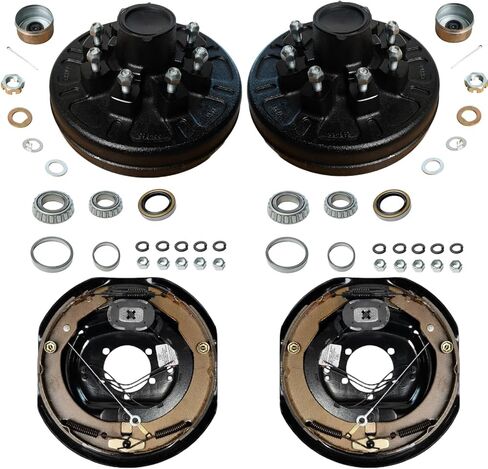 مجموعة 7K Trailer Brake & Drum Kit - تعديل ذاتي 12 "x2" الفرامل الكهربائية + 8 محاور أسطوانة العروة مع المحامل ، وقبعات الغبار ، والمكسرات القلعة ، والأجهزة الكاملة - تناسب محاور Dexter in Kuwait