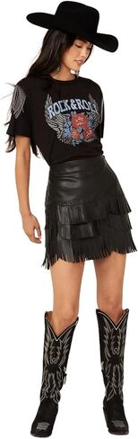 Idyllwind Women's Irene Fringe Faux Leather Skirt Black Medium in Saudi Arabia