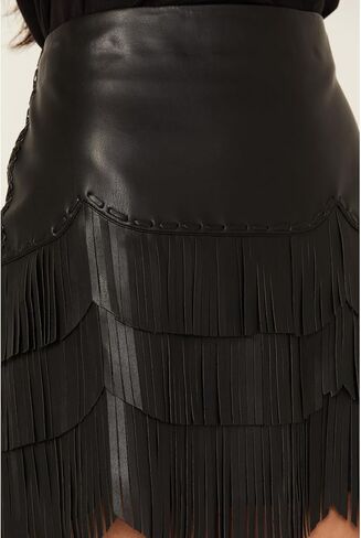 Idyllwind Women's Irene Fringe Faux Leather Skirt Black Medium in Saudi Arabia