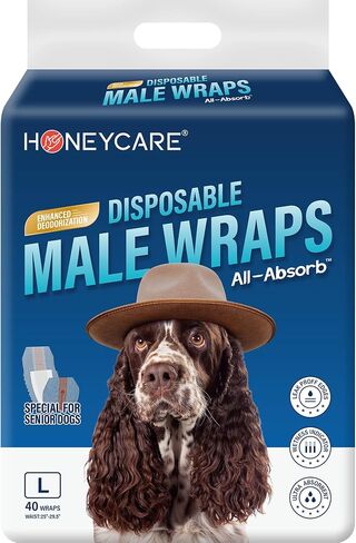 Honeycare Disposable Male Wraps for Senior Dogs, Medium Size, 40 Count, Super Absorbent, Breathable, Wetness Indicator, Super Deodorization, Cute Suit Suspenders Design in Saudi Arabia