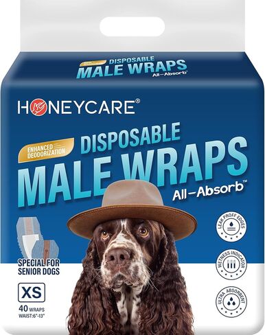 Honeycare Disposable Male Wraps for Senior Dogs, Medium Size, 40 Count, Super Absorbent, Breathable, Wetness Indicator, Super Deodorization, Cute Suit Suspenders Design in Saudi Arabia