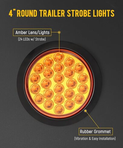 Partsam 4x 4 Inch Round Amber White Strobe Lights Dual Color 24 LEDs Trailer Truck Stop Turn Tail Warning Flash Light With Rubber Grommet 3-Prong Wire Pigtails, 12V, Clear Lens in Saudi Arabia