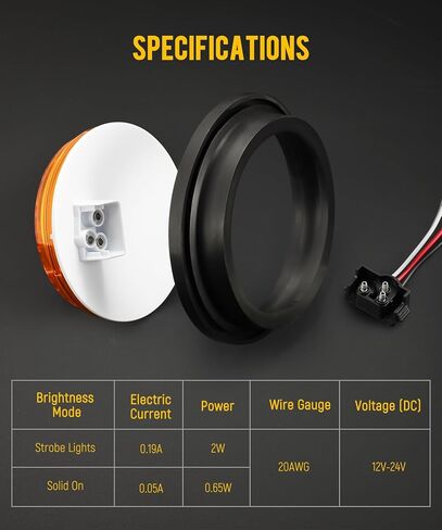 Partsam 4x 4 Inch Round Amber White Strobe Lights Dual Color 24 LEDs Trailer Truck Stop Turn Tail Warning Flash Light With Rubber Grommet 3-Prong Wire Pigtails, 12V, Clear Lens in Saudi Arabia