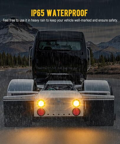 Partsam 4x 4 Inch Round Amber White Strobe Lights Dual Color 24 LEDs Trailer Truck Stop Turn Tail Warning Flash Light With Rubber Grommet 3-Prong Wire Pigtails, 12V, Clear Lens in Saudi Arabia