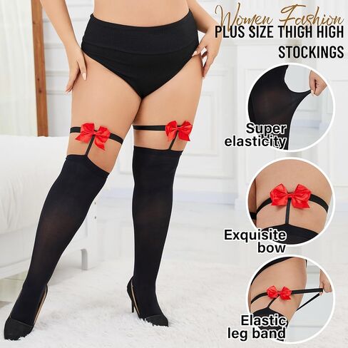 Moon Wood Plus Size Thigh High Stockings with Bows Sexy Semi Sheer Stay Up Thigh Highs for Women Lingerie in Saudi Arabia