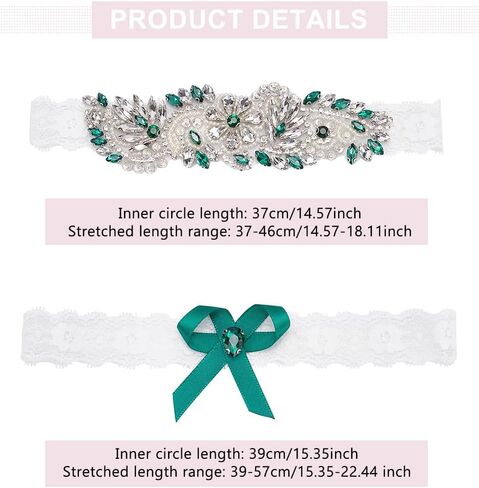 Webeedy 2 PCS Lace Bridal Garter Rhinestone Wedding Garter Garter Set Rhinestone Green Sexy Leg Starters for Wedding Stretch Bridals مجموعات مع أحجار الراين in Saudi Arabia
