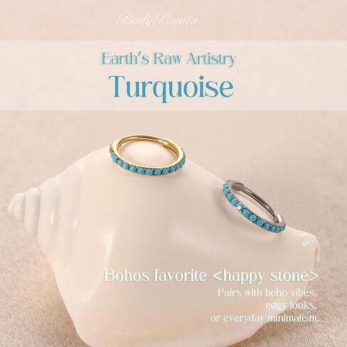 BodyBonita Hoops Nose Rings for Women - 316L Surgical Steel Turquoise Nose Ring Piercings 20G Segment Cartilage Helix Rook Tragus Conch Daith Earrings Septum Lip Jewelry 6/7/8mm Gold/Silver in Saudi Arabia