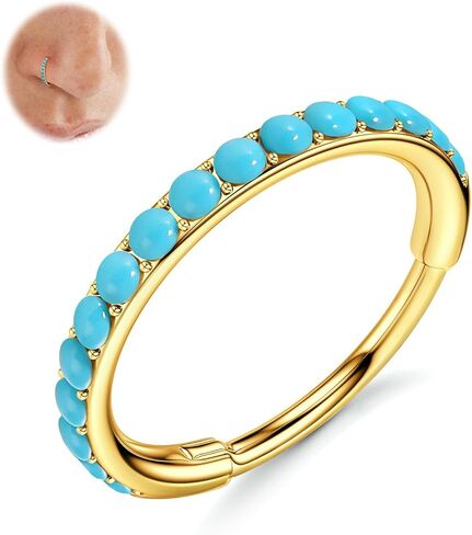 BodyBonita Hoops Nose Rings for Women - 316L Surgical Steel Turquoise Nose Ring Piercings 20G Segment Cartilage Helix Rook Tragus Conch Daith Earrings Septum Lip Jewelry 6/7/8mm Gold/Silver in Saudi Arabia