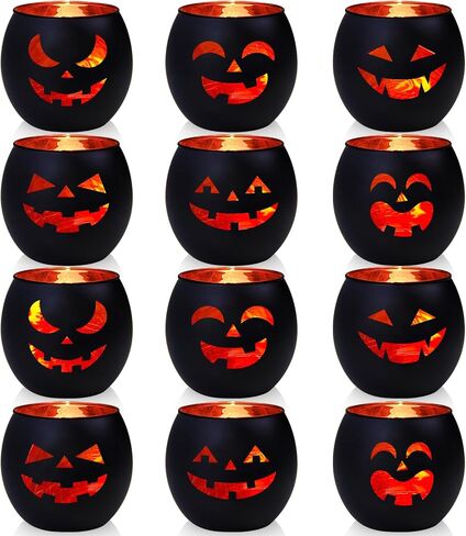 Halloween Table Decor Set of 6, Jack O Lanterns Black Glass Votive Tealight Candle Holders, Halloween Decorations Indoor Party Mantel Coffe Table Centerpiece Decor in Saudi Arabia