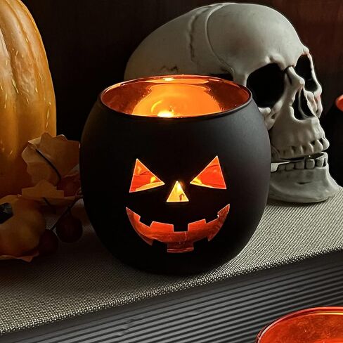 Halloween Table Decor Set of 6, Jack O Lanterns Black Glass Votive Tealight Candle Holders, Halloween Decorations Indoor Party Mantel Coffe Table Centerpiece Decor in Saudi Arabia