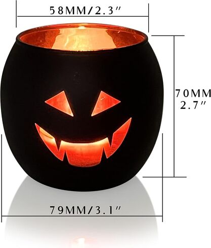 Halloween Table Decor Set of 6, Jack O Lanterns Black Glass Votive Tealight Candle Holders, Halloween Decorations Indoor Party Mantel Coffe Table Centerpiece Decor in Saudi Arabia