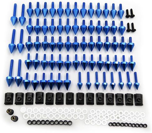 Motorcycle Spike Fairing Bolt Kit,(Blue) 160pcs M5 M6 Universal Windscreen Screws, Aluminum Fasteners Fairing Bolts Nut Clips, Mounting Kits Washers Nuts Screws Assortment for Sport Bikes in Kuwait