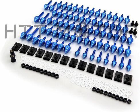Motorcycle Spike Fairing Bolt Kit,(Blue) 160pcs M5 M6 Universal Windscreen Screws, Aluminum Fasteners Fairing Bolts Nut Clips, Mounting Kits Washers Nuts Screws Assortment for Sport Bikes in Kuwait