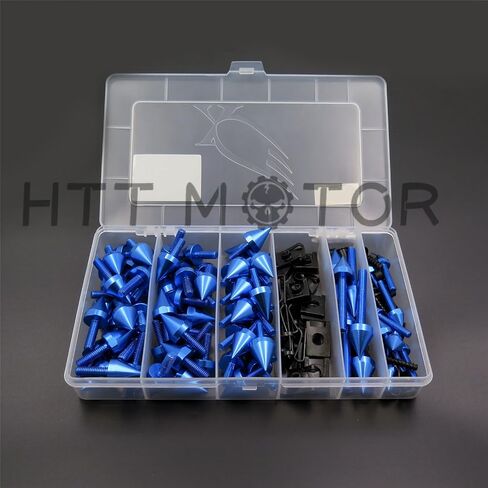 Motorcycle Spike Fairing Bolt Kit,(Blue) 160pcs M5 M6 Universal Windscreen Screws, Aluminum Fasteners Fairing Bolts Nut Clips, Mounting Kits Washers Nuts Screws Assortment for Sport Bikes in Kuwait