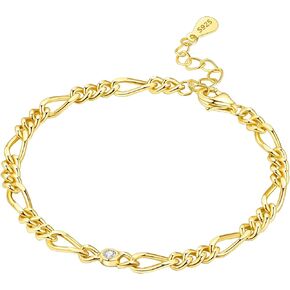 18K Gold Bracelets for Women, 925 Sterling Silver Link Adjustable Charm Bracelet Jewelry Gift for Mother Wife Birthday - Alternating Chain in Saudi Arabia