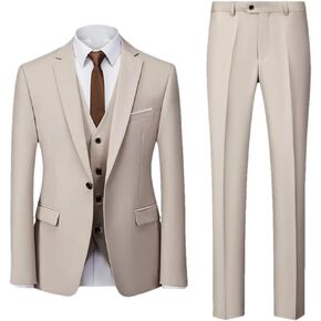 Men's Slim Fit 3 Piece Suit Solid Color Notch Collar Tuxedo Single Breasted Jacket Pants in Saudi Arabia