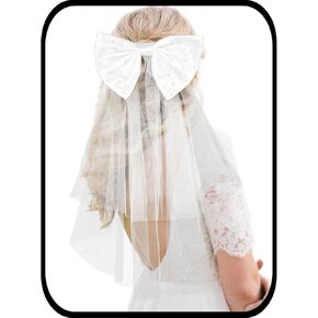 Urieo Floral Bride Veils White Tulle Wedding Veil With Comb Bachelorette Party Short Hair Accessories for Women and Girls in Kuwait