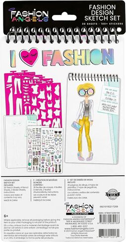 مجموعة رسم تصميم الأزياء من Fashion Angels - دفتر رسم صغير الحجم للفتيات، كتاب تلوين أنيق للأطفال من سن 6 سنوات فما فوق، يأتي مع استنسل وملصقات in Saudi Arabia