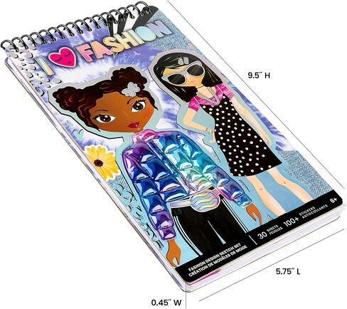 مجموعة رسم تصميم الأزياء من Fashion Angels - دفتر رسم صغير الحجم للفتيات، كتاب تلوين أنيق للأطفال من سن 6 سنوات فما فوق، يأتي مع استنسل وملصقات in Saudi Arabia