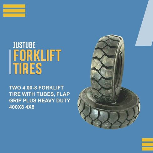 Two 4.00-8 Forklift Tire with Tubes, Flap Grip Plus Heavy Duty 400x8 4x8, Includes Tubes and Flap Grip Plus for Superior Traction and Reliability in 400x8 4x8 Size in Saudi Arabia