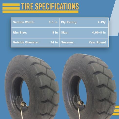 Two 4.00-8 Forklift Tire with Tubes, Flap Grip Plus Heavy Duty 400x8 4x8, Includes Tubes and Flap Grip Plus for Superior Traction and Reliability in 400x8 4x8 Size in Saudi Arabia
