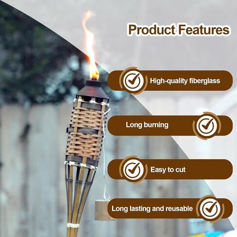 15pcs خفيفة Long Long Life Life Lifiblass Wicks for Tiki Torch ، Torches Torches Wick ، فتيل طويل الأمد كوكب ، فطائر مصباح زيت الزجاجة in Kuwait