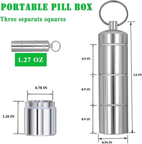 2-Piece Pill Box, Silver Aluminum Alloy Material, Waterproof and Moisture-Resistant Portable Medicine Box, Suitable for Outdoor Camping Travel, with Three Adjustable Compartments (Silver) in Saudi Arabia