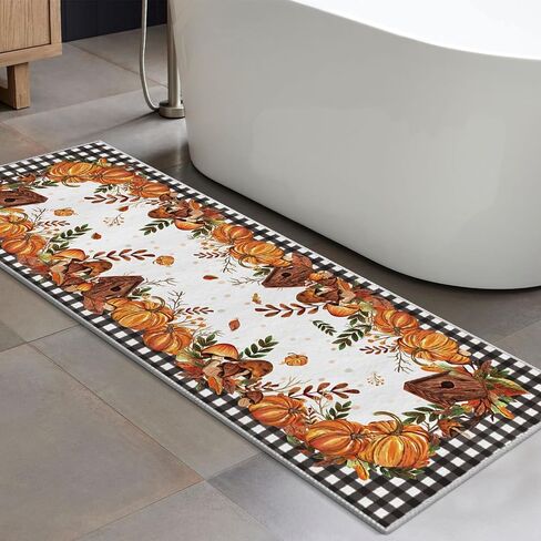 Artoid Mode Buffalo Plaid Pumpkins Mushrooms Fall Area Rug, Autumn Thanksgiving Bath Rug Home Decor Low-Profile Non-Slip Washable Mat for Entryway Bedroom Bathroom Laundry Room Indoor 2x3 Feet in Saudi Arabia